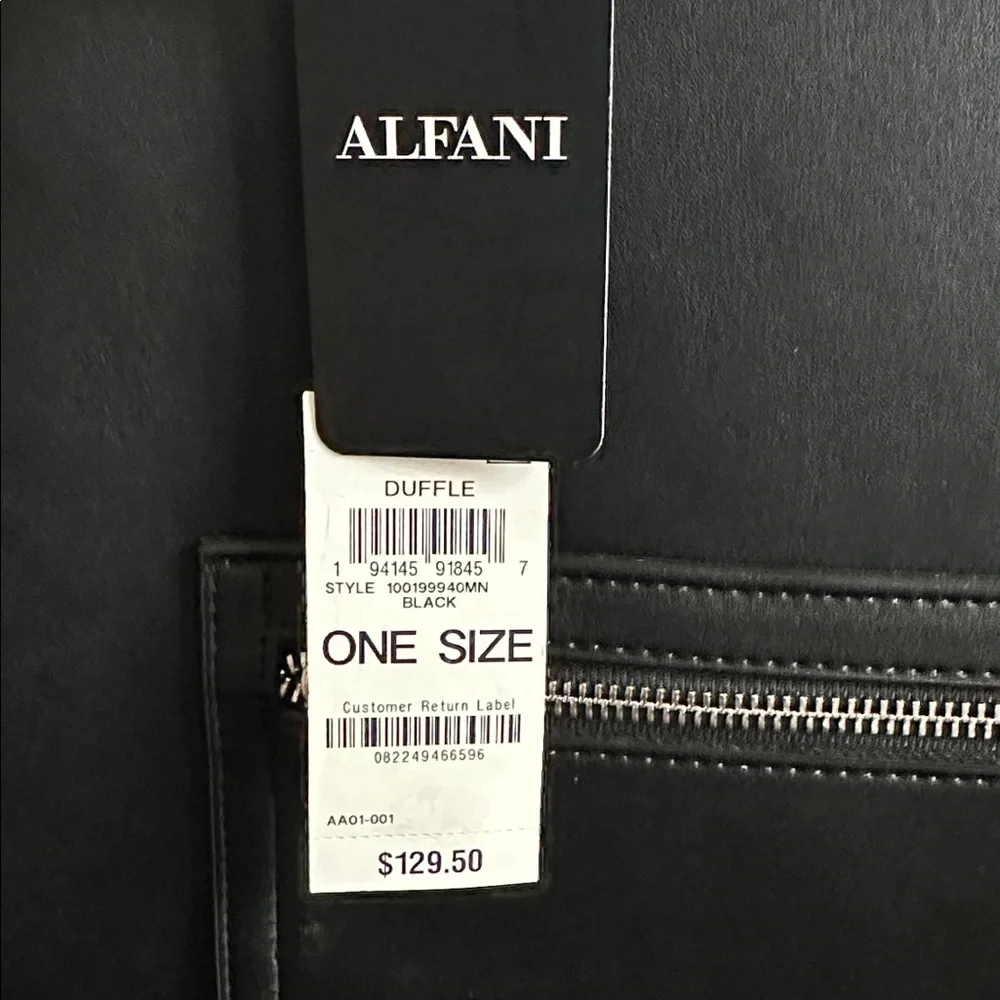Alfani Black Duffel Bag for Men NWT